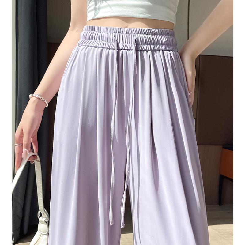 Ledově hedvábné rychleschnoucí kalhoty s ochranou proti slunci pro ženy, letní kalhoty s širokými nohavicemi, nové ležérní lehké sportovní kalhoty plus size, chladivé kalhoty po zem