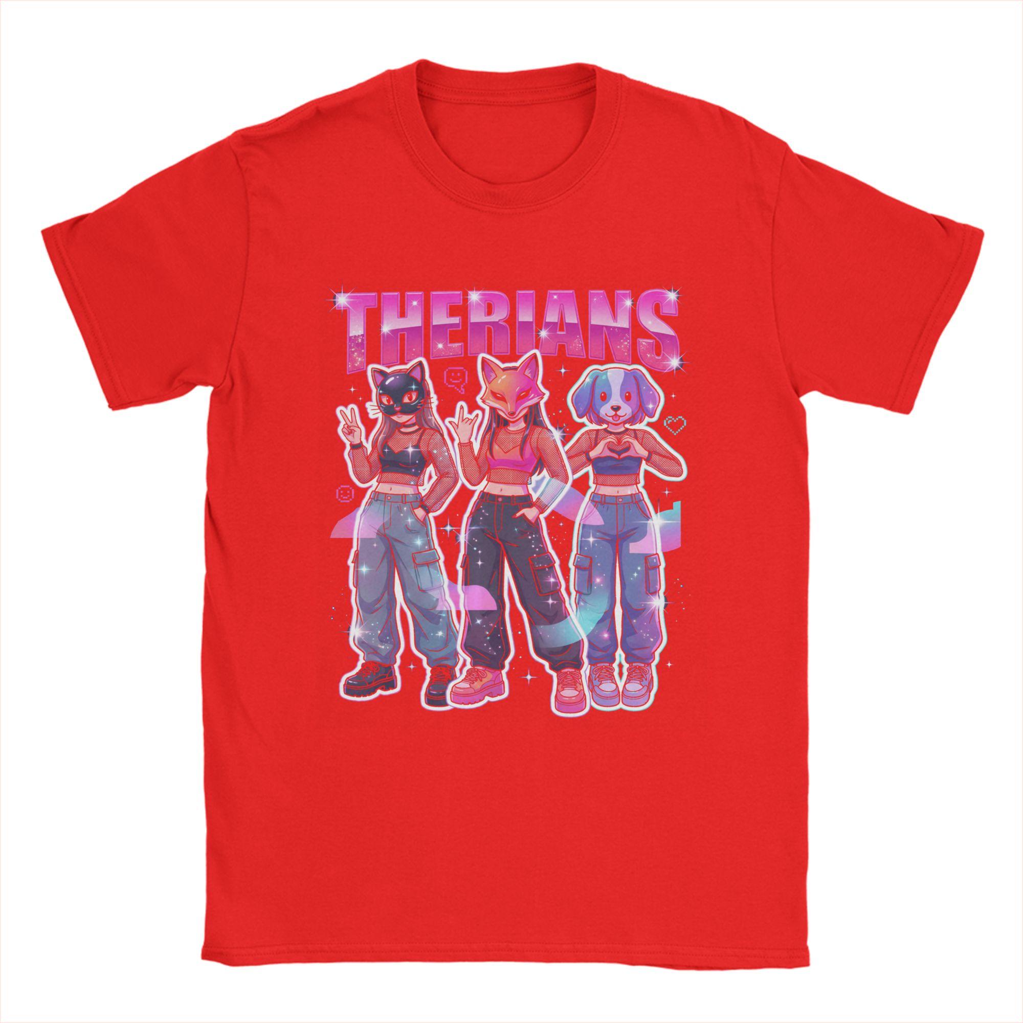 

Unisex TShirt Therians Anime Girls Animal Masks Vaporwave Therian Cotton Tees Short Sleeve T Shirt Crewneck Clothes Printed S