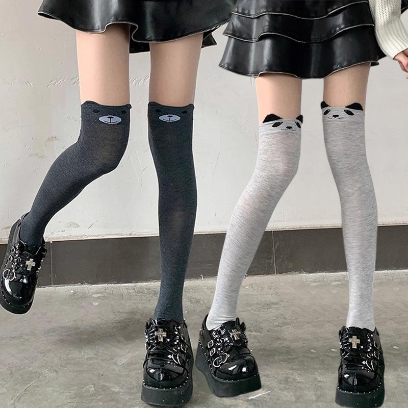 Harajuku Autumn Winter Lolita Kawaii Bear Socks for Woman Cartoon Cat Black Grey Thigh High Stockings Student Long Sock Hosiery