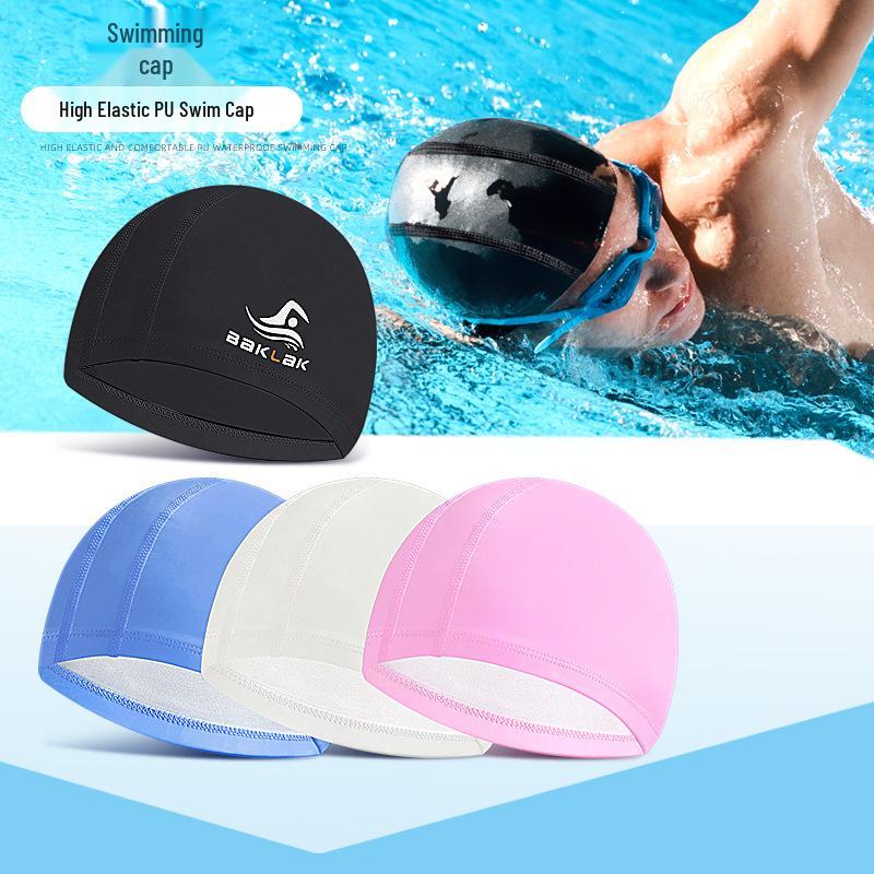 Waterproof PU Coated Adult Swim Cap with Ear Protection - Soft, Non-Constricting