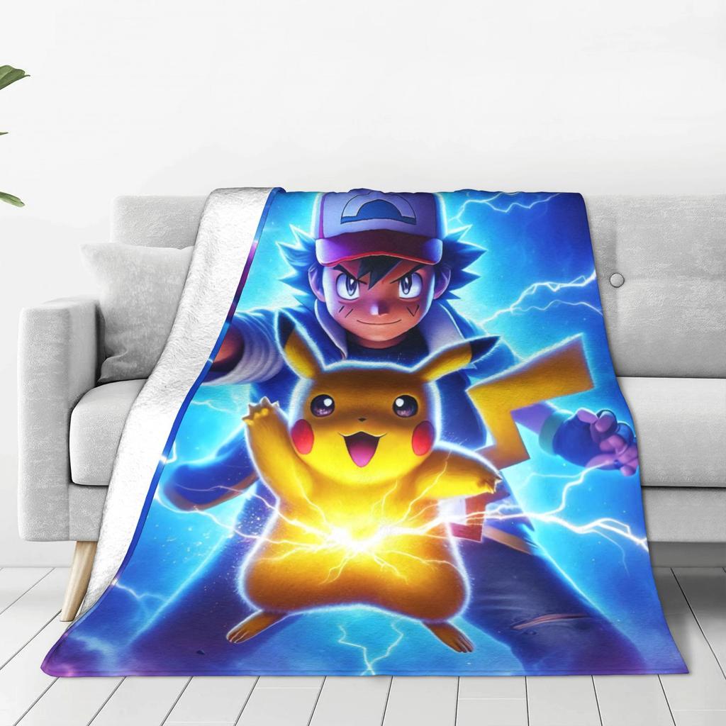 Pikachu Energy Transformation Flannel Blankets Winter  Super Warm Bedding Throws for Home Decor Novelty Bedspread Sofa Bed Cover