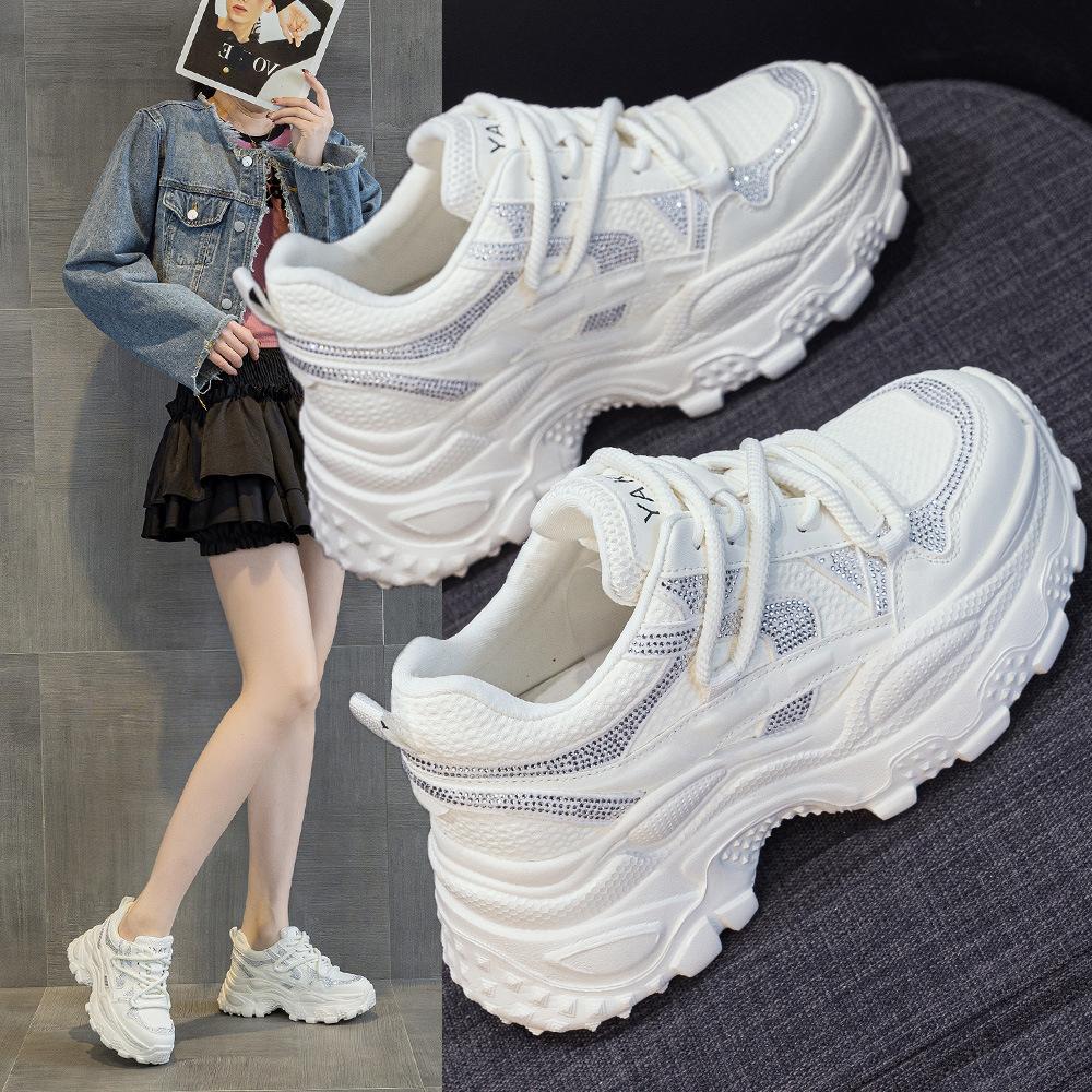 Spring New Super Fire Rhinestone Casual Sneakers Daddy Shoes Thick-soled Women's Shoes