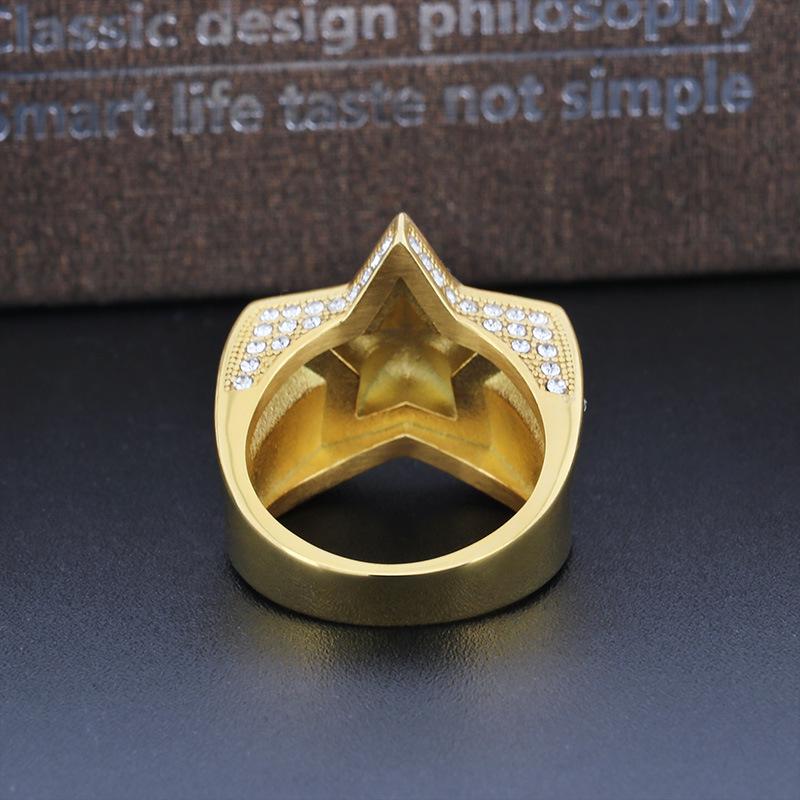 Men's Hip Hop Gold-Plated Pentagram Ring with Zircon