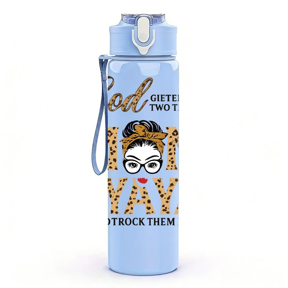 1PC God Mom Yaya Floral Text 750ml Color Plastic Sports Water Bottle Leakproof Flip Straw Lid Suitable for Sports Office Home Use