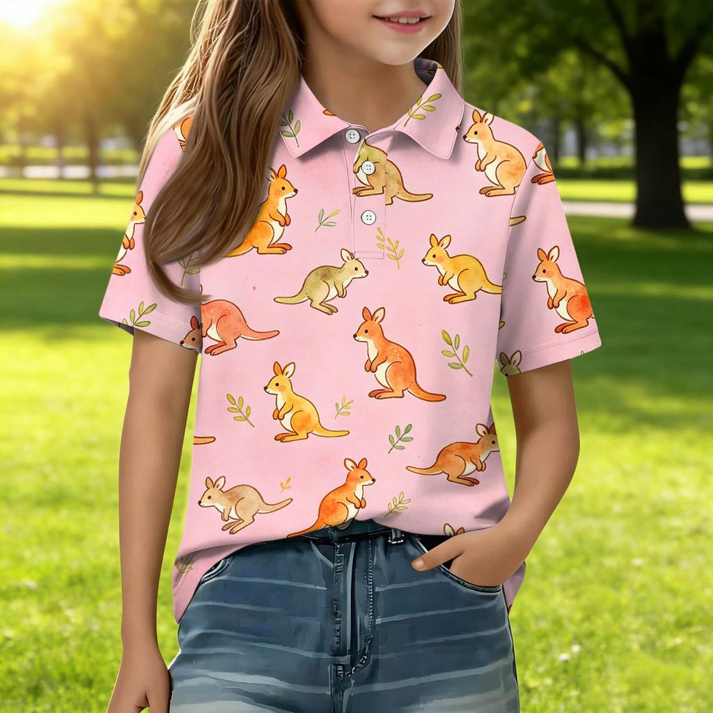 Kids Casual Short Sleeve Polo Shirt Animal Print Lightweight Soft Fabric Breathable Summer Top for Boys Girls