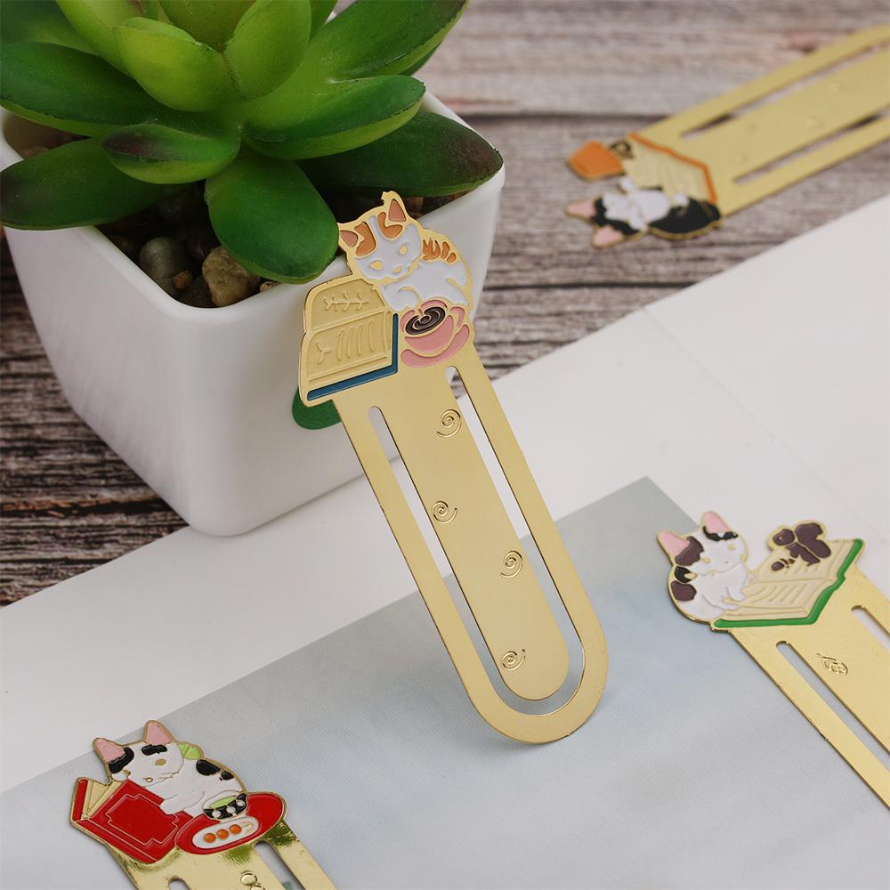 1PC New Cartoon Cute Cats Bookmark Gold-plated Book Folder Metal Label Student Gift Animals Stationery School Supplies