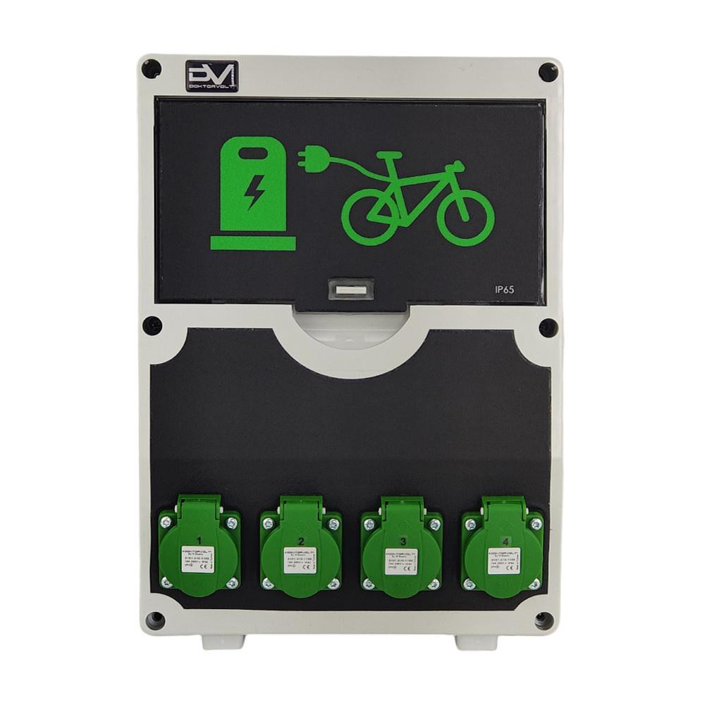 12-modulová nabíjacia stanica pre elektrické bicykle 4x230V 4xRCBO