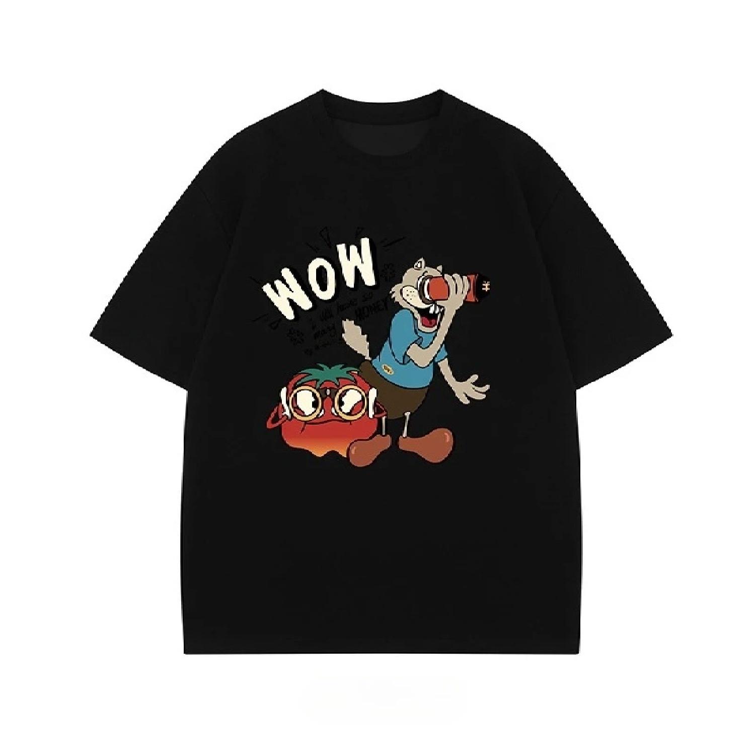 

New American Creative Cartoon Printed Cotton T-shirt for Summer 2025 Loose and Casual Short-sleeved Men s and Women s Tops S чёрный