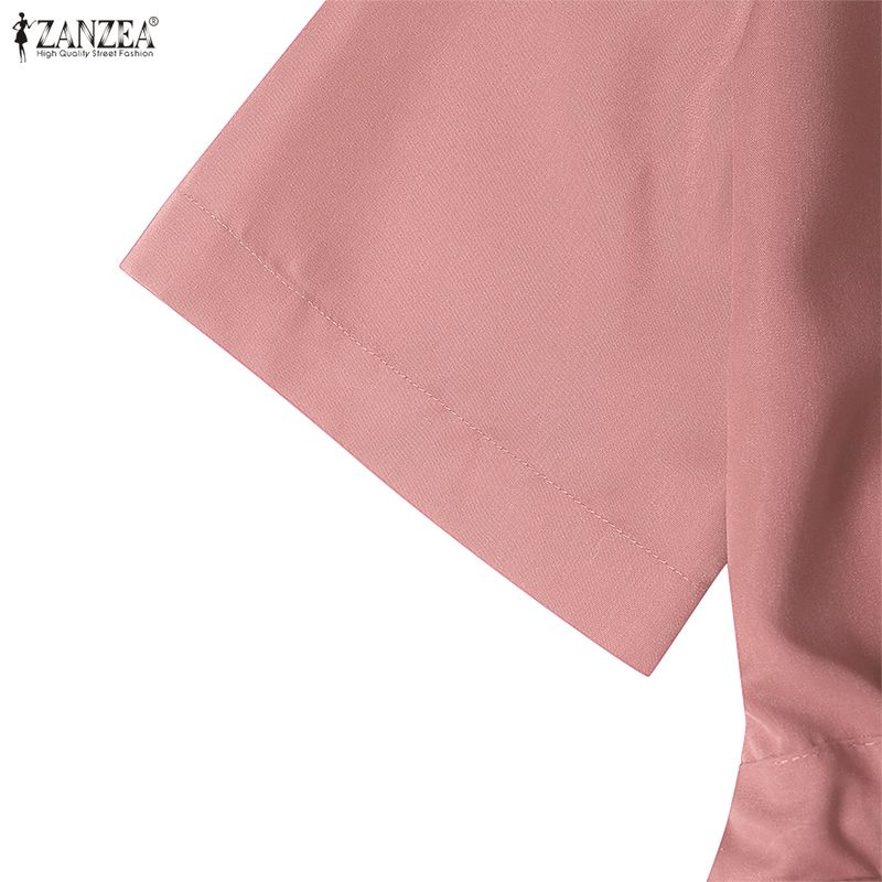 ZANZEA Damska luźna sukienka z krótkim rękawem i okrągłym dekoltem w jednolitym kolorze