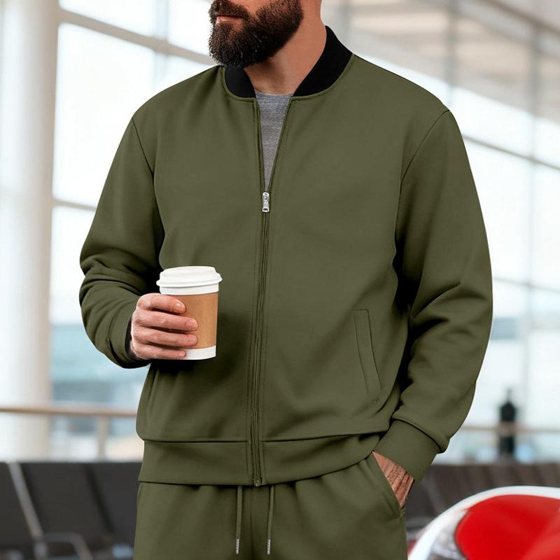 2025 Spring and Autumn Men's Stand Up Collar Jacket Solid Color Sports and Leisure Zipper Long Sleeve Top Men's Coat