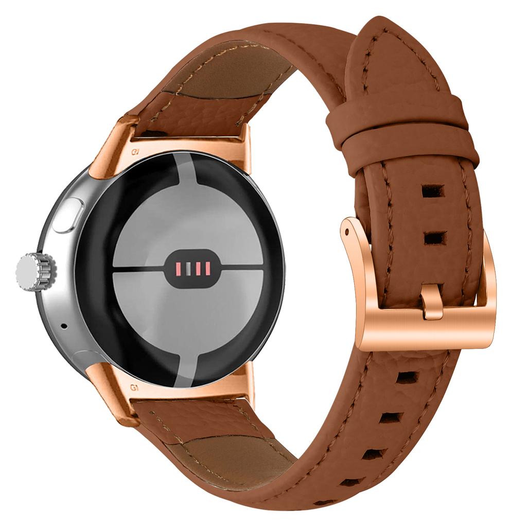 Litchi Textured Genuine Cow Leather Strap with Electroplated Buckle for Google Pixel Watch 4/3/2/Watch 41mm Pointed-End Watch Band