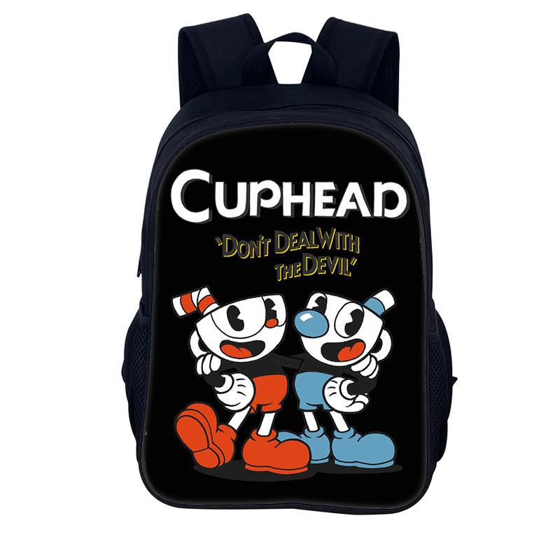 Cuphead Cartoon Backpack For Kids With Nylon Material And Spacious Design For School And Travel
