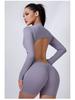 European & American Peach Lift One-Piece Yoga Bodysuit: Cross-Back, Hollow Design, Outerwear, Sports Shorts Style.