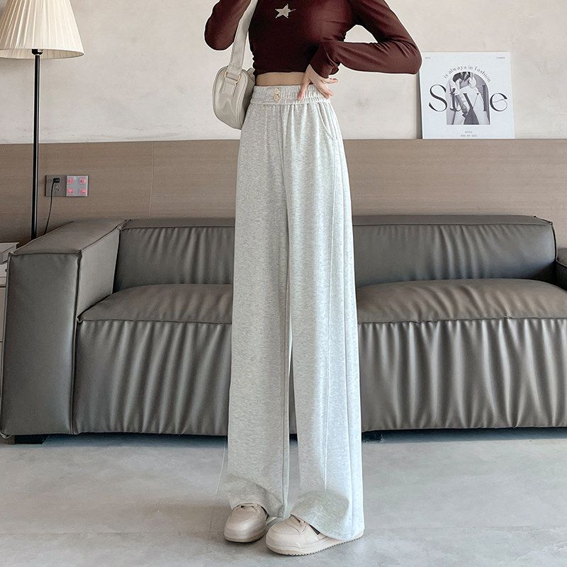 

Plus-Size Narrow-Fit Banana Pants for Women, Spring/Autumn/Winter 2026 New High-Waisted Drapey Slimming Fleece-Lined Wide-Leg Sweatpants Off-White-Regular Style 3XL