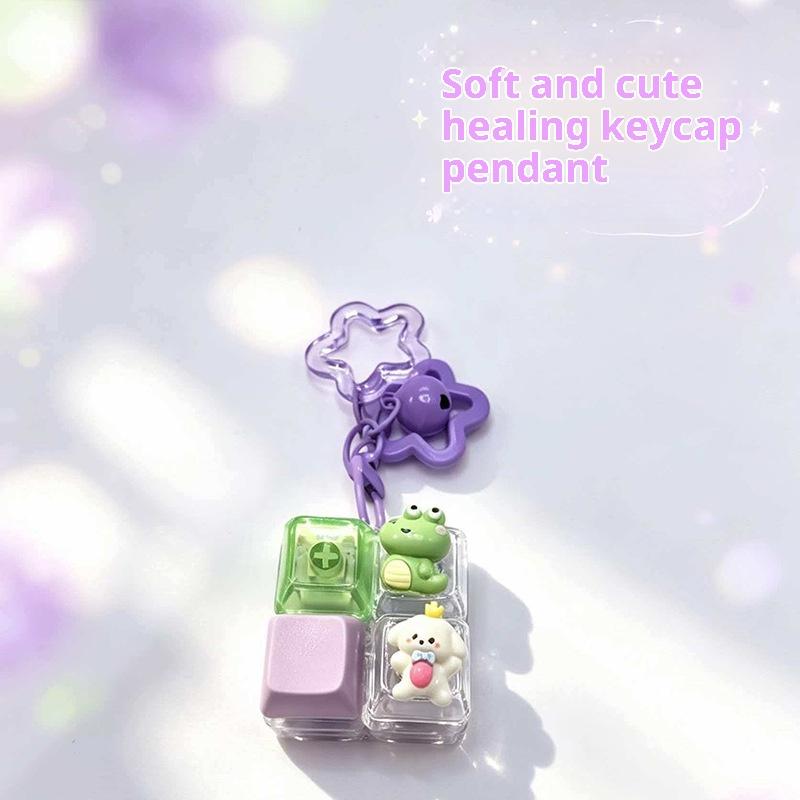 Cute Four Keycaps Keychain Cartoon Animal Mechanical Button Stress Relief Pendant Star Buckle Bag Hanging Decor For Girls Gift