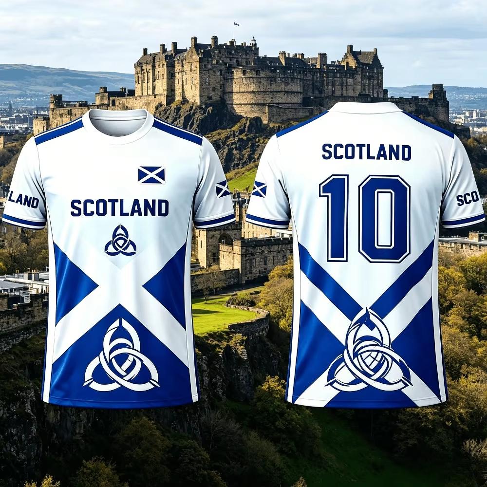 2026 Summer Scottish Men's T-shirts, Summer Football Jerseys, Stylish 3D Print, Casual Women's Short-Sleeve Shirts, Men's Sports Shirts