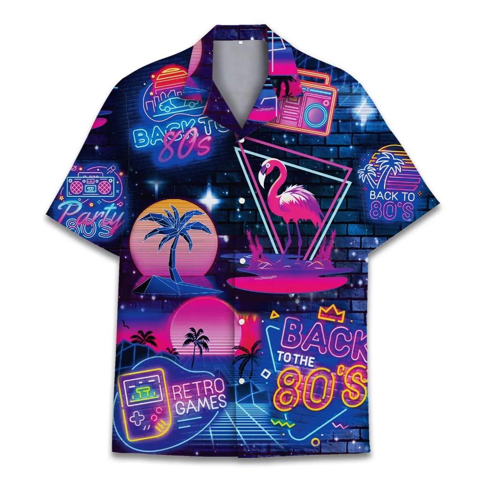 Retro Disco Music Cube Hawaiian Shirts For Men Galaxy Pop Skateboard Mens Hawaiian 80s 90s Shirts Short Sleeve Hip Hop Shirts