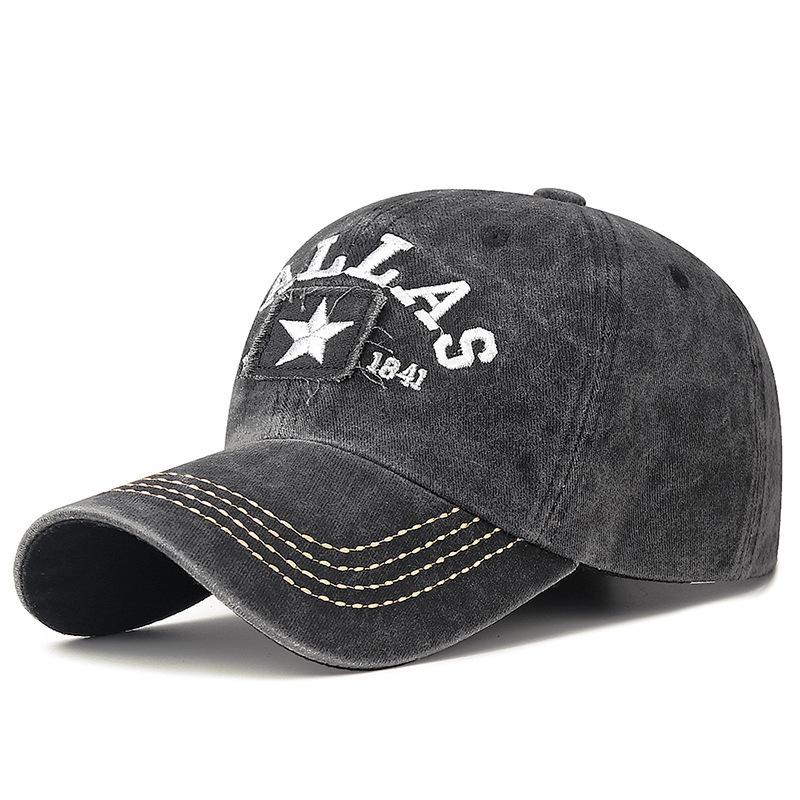 Pentagram Patch Washed Baseball Cap 1841 Embroidered Versatile Vintage Cap Faded Vintage Sun Cap
