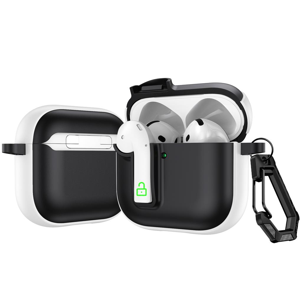 For AirPods 4 Case Colorful Lock Buckle Shockproof TPU + PC Earphone Cover with Carabiner