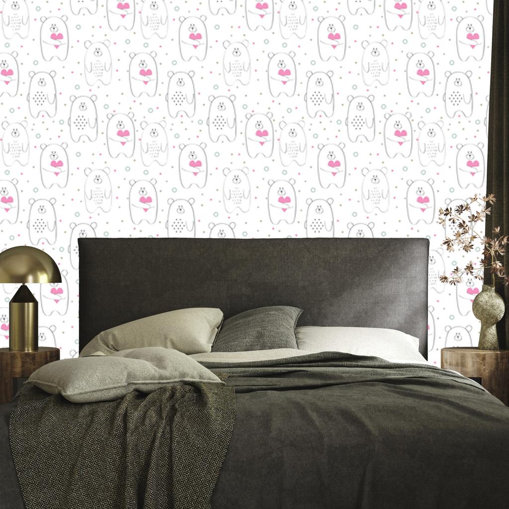 White Teddy Bears with Hearts Wallpaper for Living Room and Bedroom 50x1000