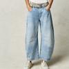 GMXIA Calças largas femininas casuais da moda, calças jeans lavadas de cintura média