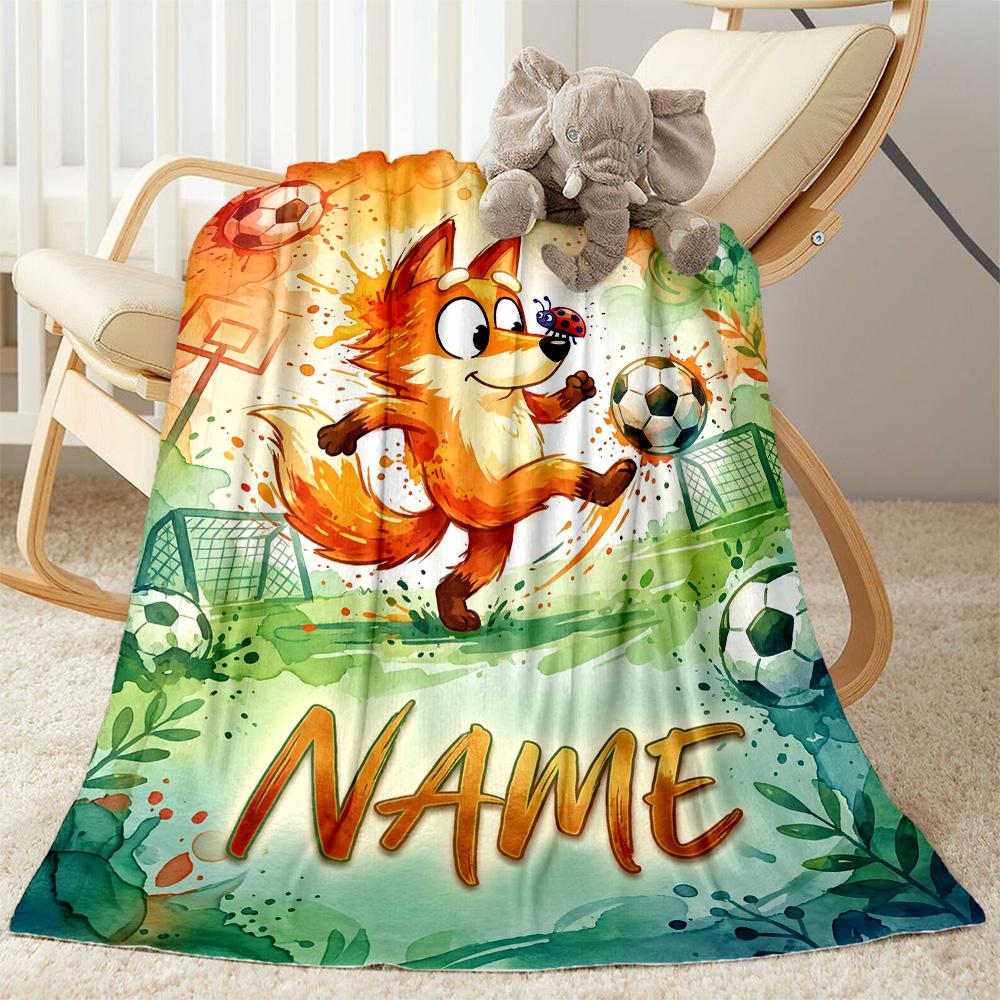 Bluey's Soccer Adventure Personalized Name Blanket Gift Customizable Blanket Durable Comfort Perfect for Nap Bedding Office Office Chair