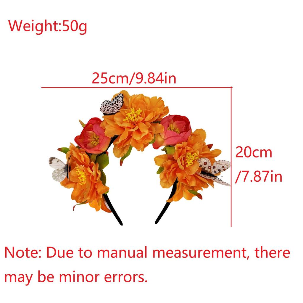 Fabric Flower Headband for Music Festival with Butterfly Decors Music Festival Accessory Hairhoop Wedding Bride Headwear