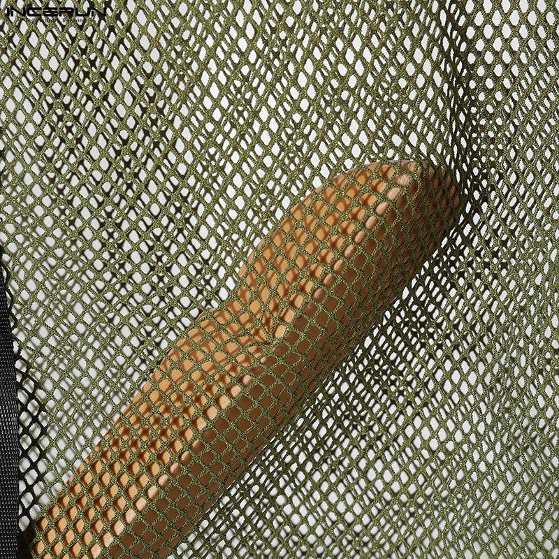 INCERUN Men Summer Sleeveless Mesh See Through Stitching Long Tank Tops