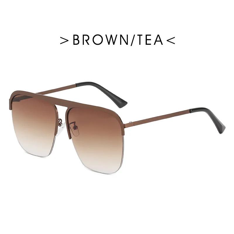 

New European American Trendy Sunglasses Women Large Frame Metal Half Frame Gradient Color Outdoor Glasses