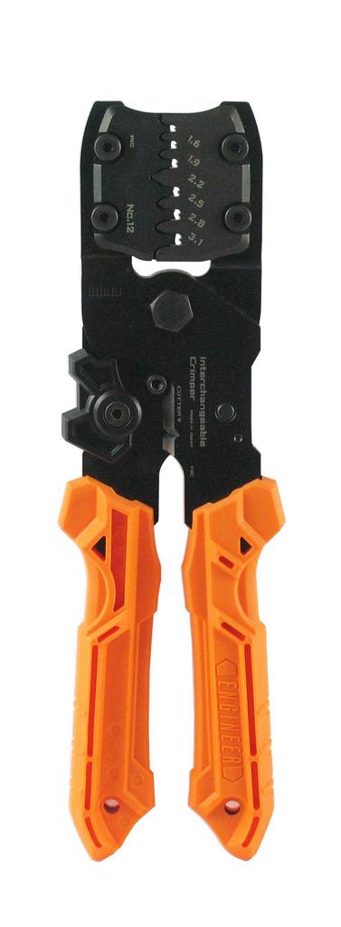 ENGINEER Precision Crimping Pliers with Interchangeable Crimping Tool for Open Medium Terminals PAD-12 Dies, Barrel,