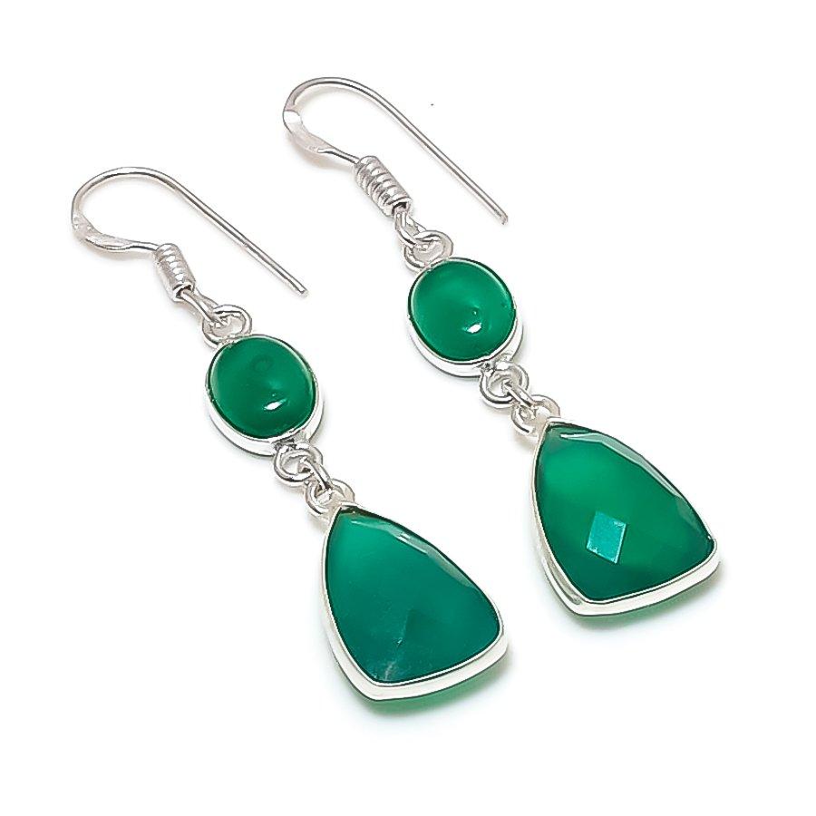 

Серьги из стерлингового серебра 925 пробы с натуральным изумрудом и натуральным ониксом 2,01 дюйма m9Q76