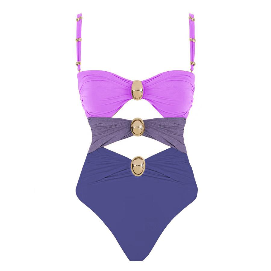 2025 European Gold-Plated Cutout One-Piece Swimsuit for Women - Color Block Design