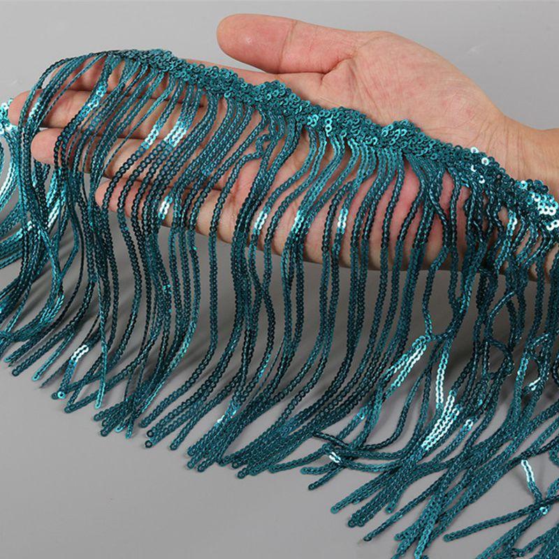 1-5 Yard 17cm GlitterLaser Paljett Frans Tofs Spetskant Latin Dans Bröllopsklänningar Kläder DIY Hantverk Kant Tofs Flecos