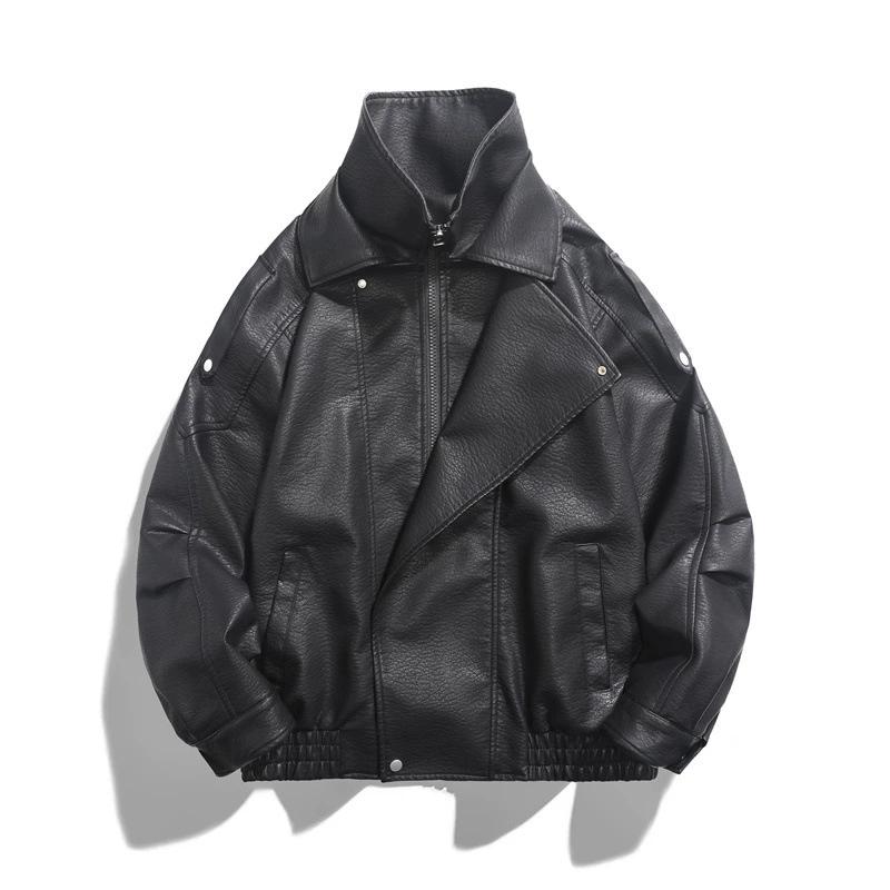 

Летная куртка мужская весенне-осенняя верхняя кожаная куртка рабочая повседневная многосумочная кожаная куртка M чёрный