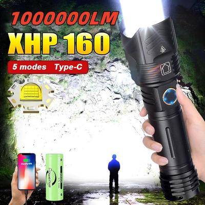1000000LM XHP160LED High Powerful Flashlight Waterproof Rechargeable USB Torch Zoomable Lantern 26650 Battery Hand Lamp Camping Lantern