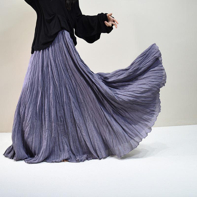 Pleated Cotton Linen Textured Midi Skirt, Women's Spring/Summer 20256 Collection, Large Hem, Floor-Length, Simple Design.