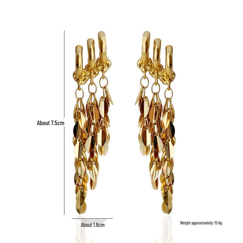 Cercei Lungi Eleganti cu Ciucuri din Frunze Aurii pentru Femei