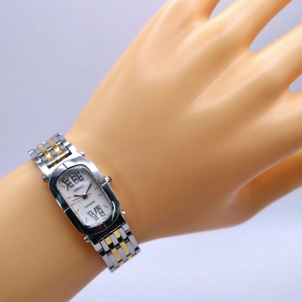 [USED] SEIKO 15P Diamond Silver and Gold Women's Watch 1076