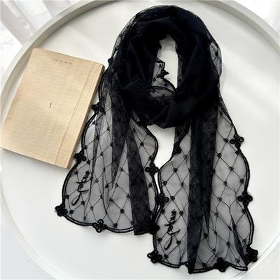 Lace Scarf Thin Spring and Summer Korean Version Long Solid Color Scarf Retro Women's Decorative Scarf Lace Streamer Neck Strap