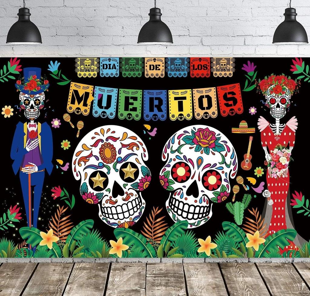 Day of The Dead Backdrop Dia DE Los Muertos Extra Large Fabric Banner for Hallo