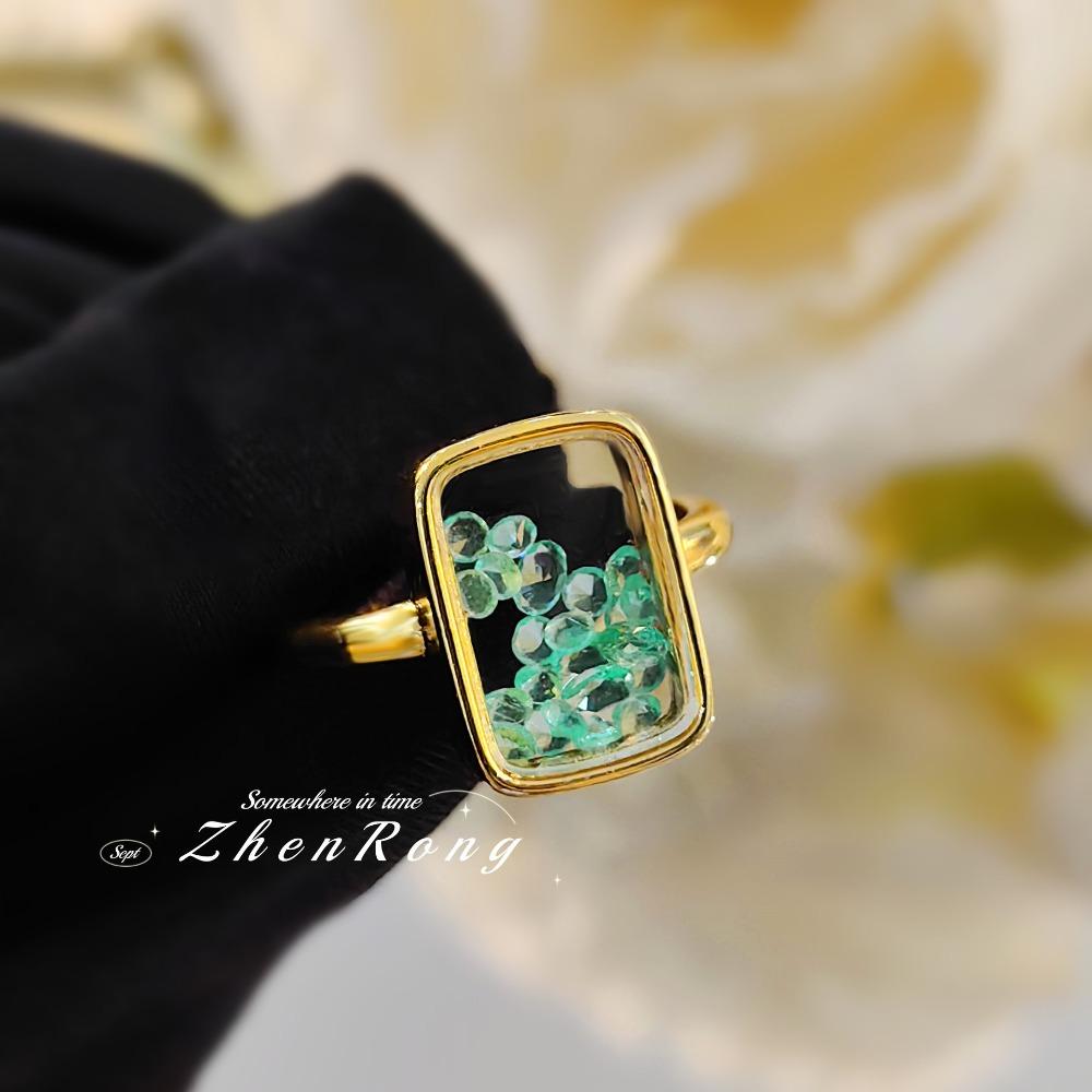 

French Vintage Open Ring Kaleidoscope Paraiba Heart Shaped Sand Ruby Luxury Womens Ring adjustable