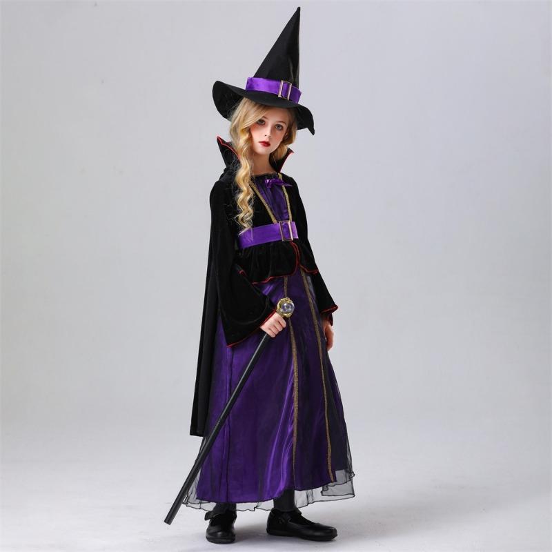 Children's Halloween Purple Style Witch Characters Dress Up Stage in Masquerade Costumes