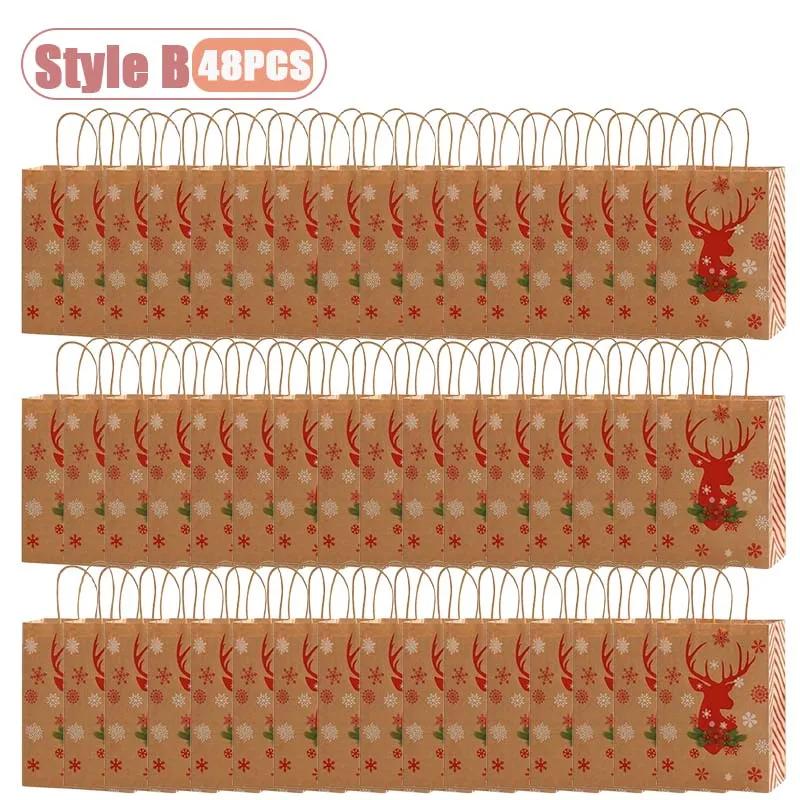 Handheld Christmas Gift Bag Kraft Paper with Handle  Printed Paper Bag Festive Gift Bag for Christmas Presents Party Supplies