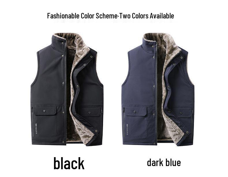 Woodpecker Men's Plus Velvet Thickened Cotton Vest – Autumn/Winter Sleeveless Workwear Fishing Gilet