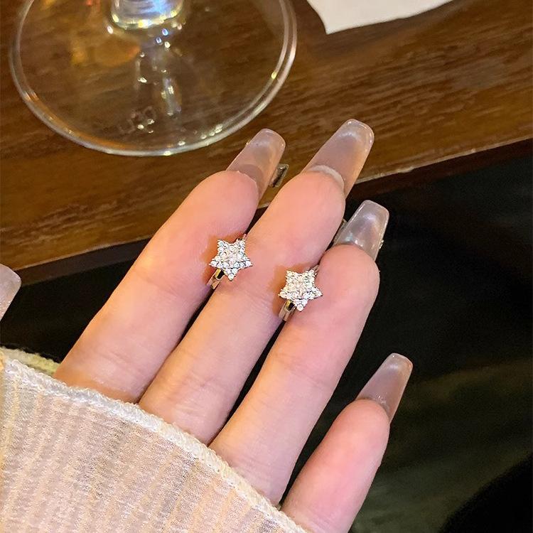 Simple Full Diamond Pentagram Earrings Mini Exquisite Design Ear Buckle Versatile Trendy Gift Elegant Lady's Classic Casual Jewelry