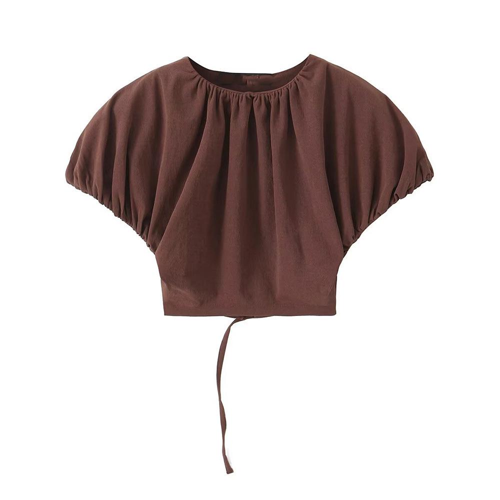 TAOP&ZA Women's Summer Pleated Slimming Balloon Top and Skirt Set