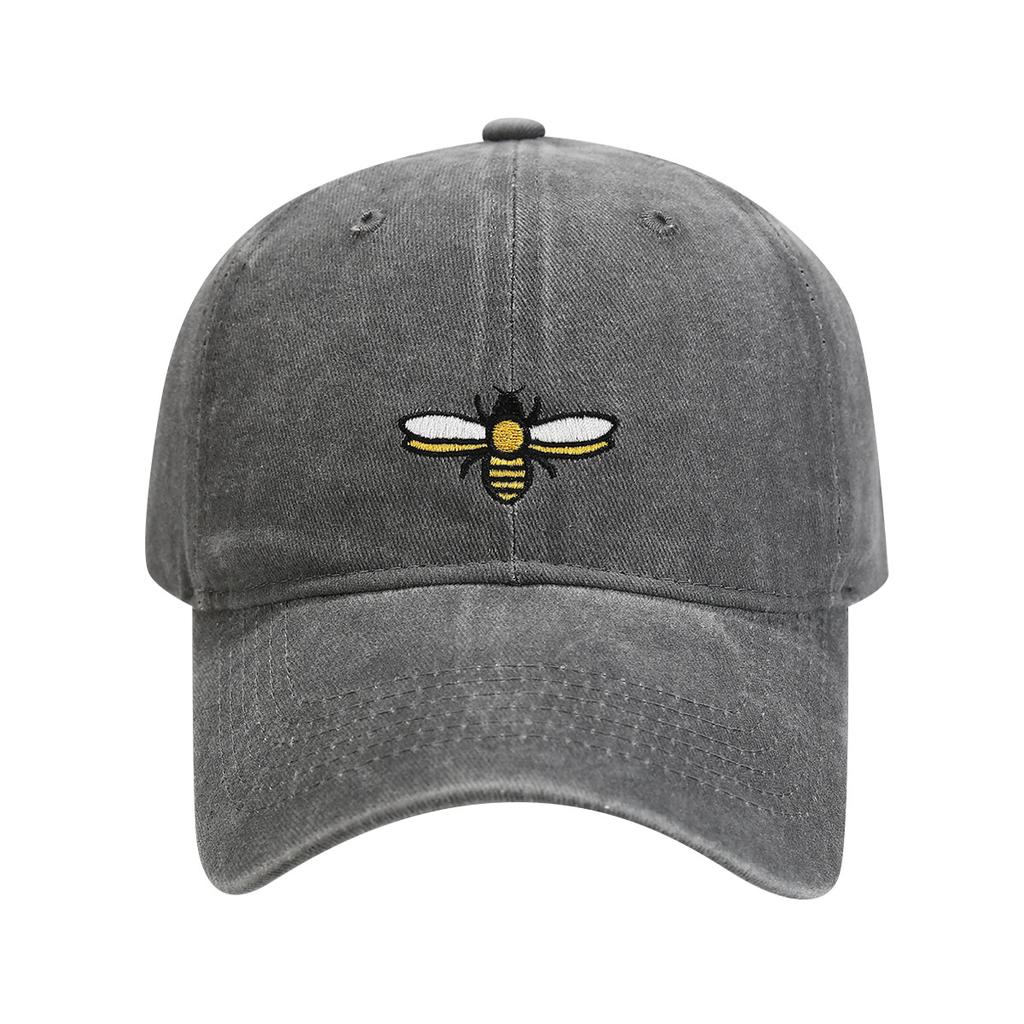 Little Bee Pattern Embroidery Washed Baseball Cap Versatile Fashion Dad Hat Adjustable Sun Protection Sports Cap Cap