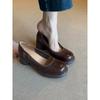 Sheepskin version~ French round head high heels for women's commuting light mouth thick heel single shoes temperament one pedal Mary Jane shoes