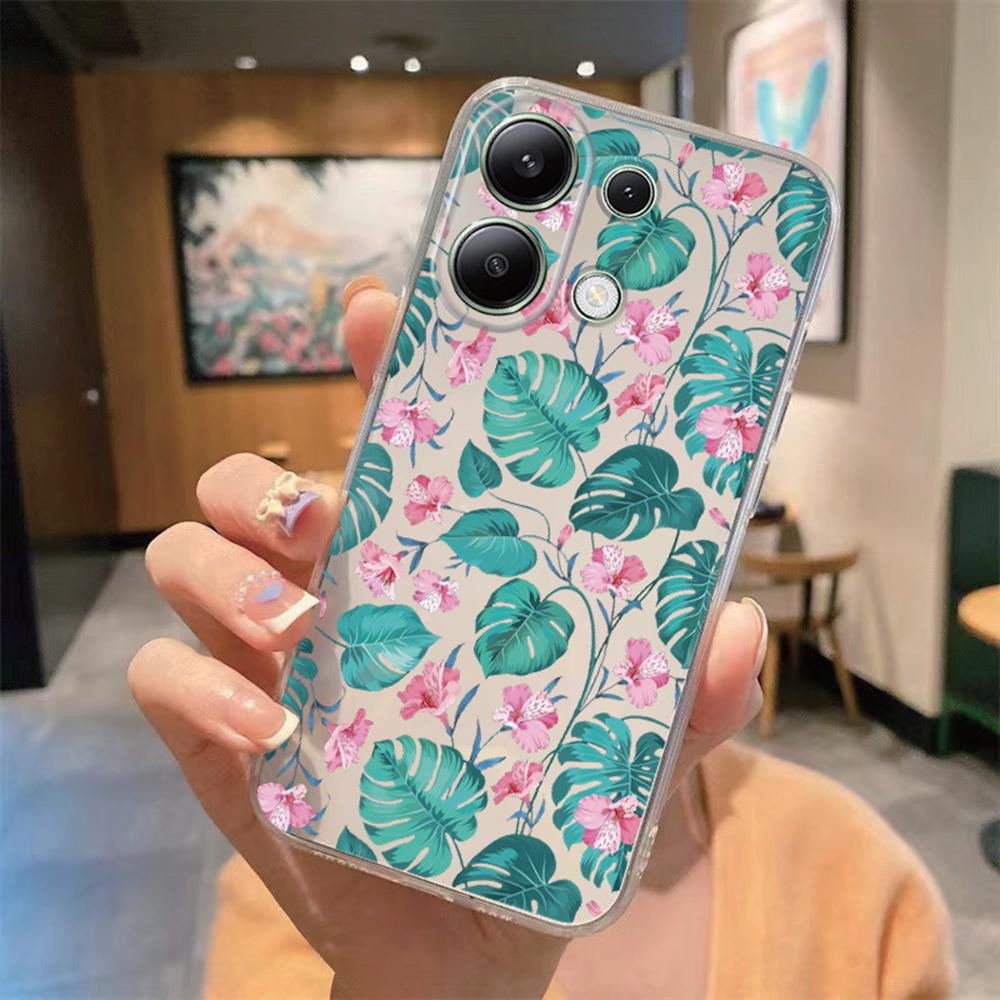 Korean Floral INS Minimalist Plants Phone Case For Xiaomi Redmi Note Note 13 9 11 10 12 Pro 12S Soft TPU Girls Transparent Cover