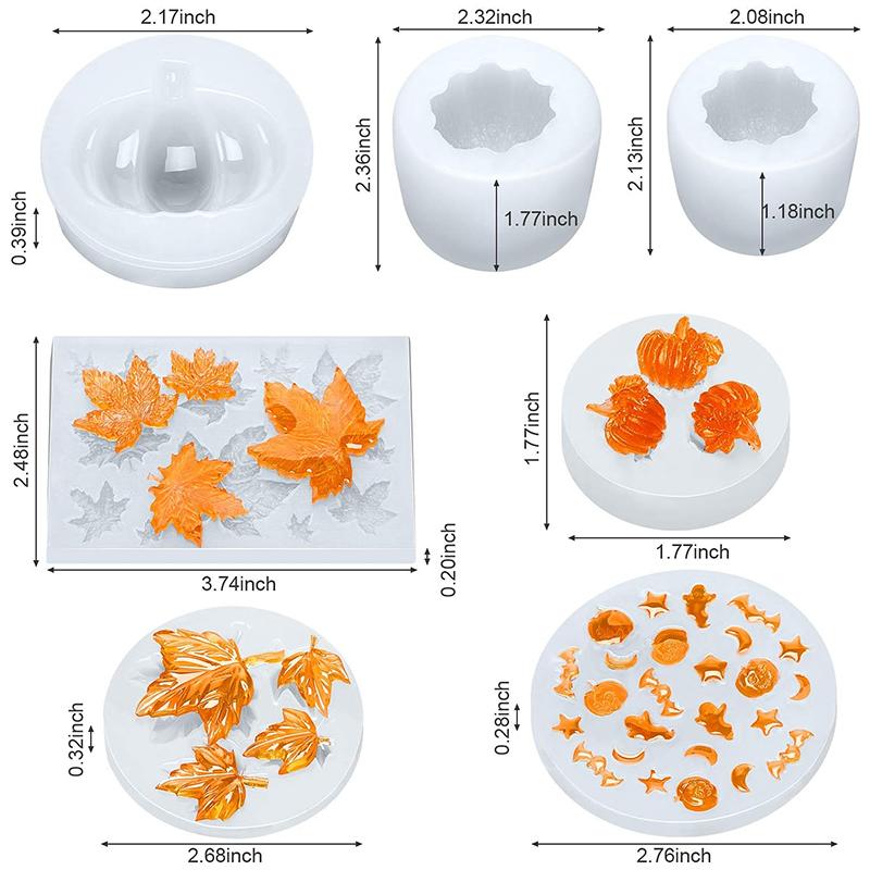 WTEMPO Pumpkin Silicone Molds Halloween Resin Molds Thanksgiving Candle Epoxy Maple Molds Mixed Ghost Mold for Fall DIY Craft Making Decor Supplies